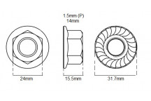 Metric M16 Nut X 1.5P (Serrated Flange Locking)