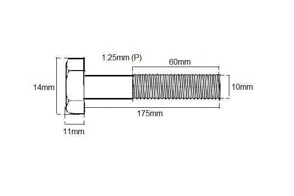 Metric Shanked Bolt M10 X 175mm X 1.25P