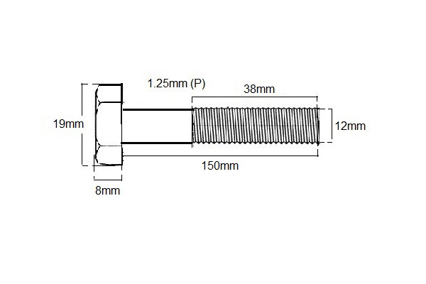 Metric Shanked Bolt M12 X 150mm X 1.25P