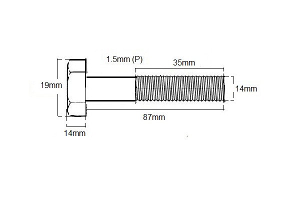 Metric Shanked Bolt M14 X 87mm X 1.5P