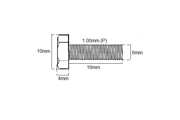 Metric Fully Thread Bolt M6 X 16mm X 1.00P