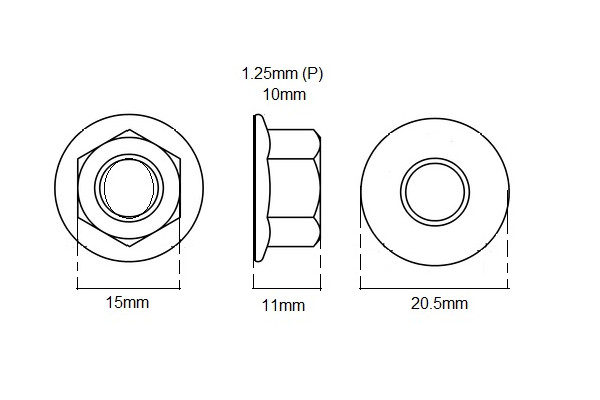 Metric M10 Nut X 1.25P (Flange Type Steel Locking)