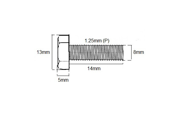 Metric Fully Thread Bolt M8 X 14mm X 1.25P