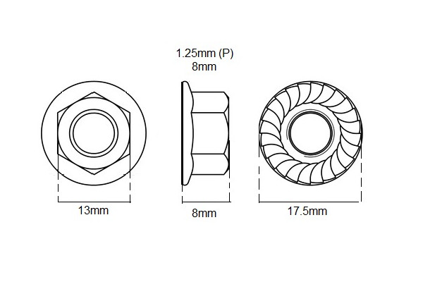 Metric M8 Nut X 1.25P (Flange Type Serrated Head)