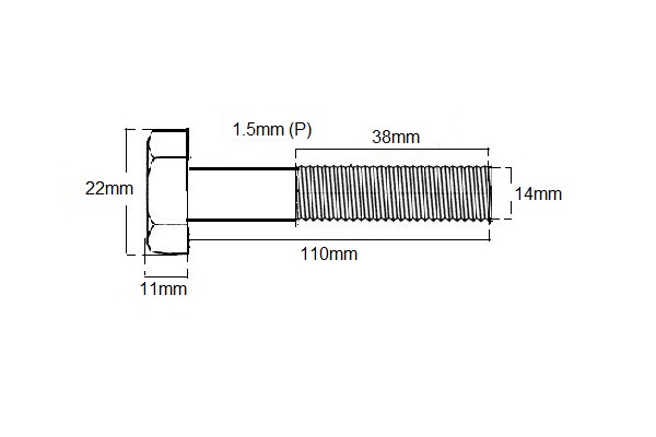 Metric Shanked Bolt M14 X 110mm X 1.5P