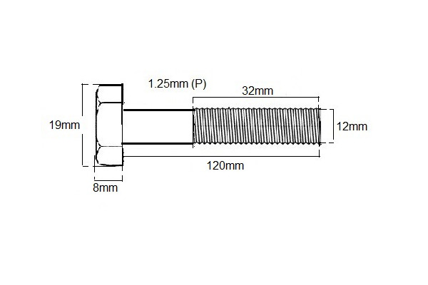 Metric Shanked Bolt M12 X 120mm X 1.25P