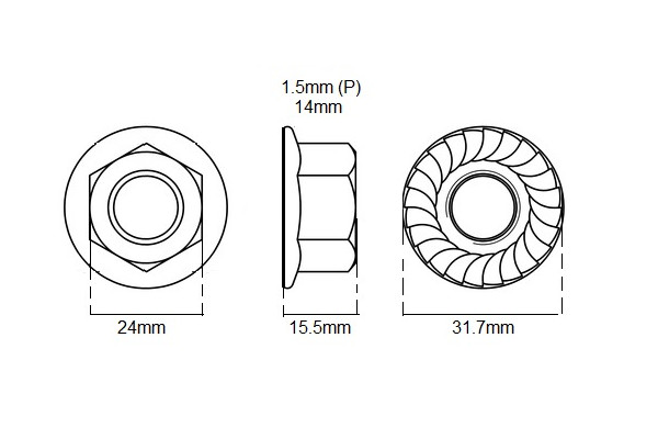 Metric M16 Nut X 1.5P (Serrated Flange Locking)