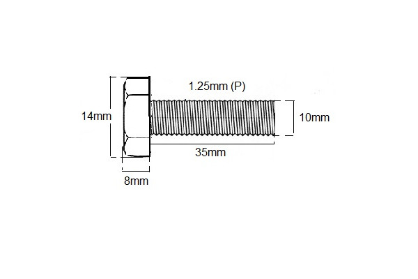 Metric Fully Thread Bolt M10 X 35mm X 1.25P