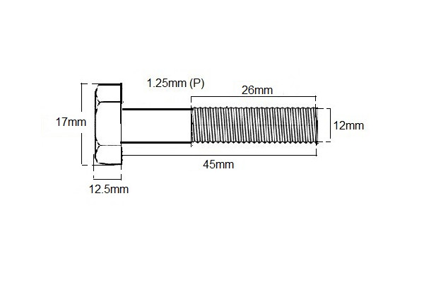 Metric Shanked Bolt M12 X 45mm X 1.25P