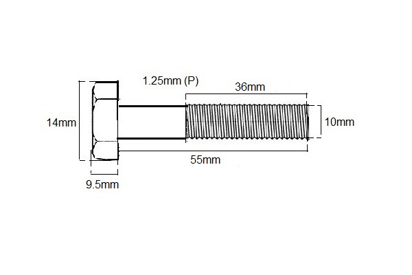 Metric Shanked Bolt M10 X 55mm X 1.25P