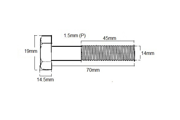 Metric Shanked Bolt M14 X 70 X 1.5P