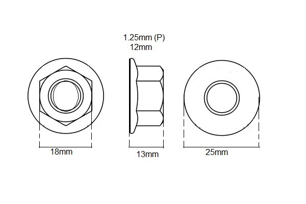 Metric M12 Nut X 1.25P (Flange Type Steel Locking)