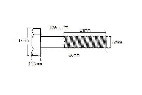 Metric Shanked Bolt M12 X 28mm X 1.25P