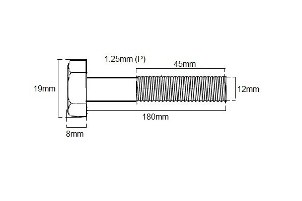 Metric Fully Thread Bolt M12 X 180mm X 1.25P