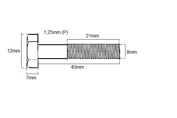 Metric Shanked Bolt M8 X 40mm X 1.25P