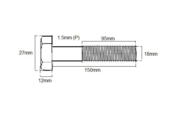 Metric Shanked Bolt Bolt M18 X 150mm X 1.5P