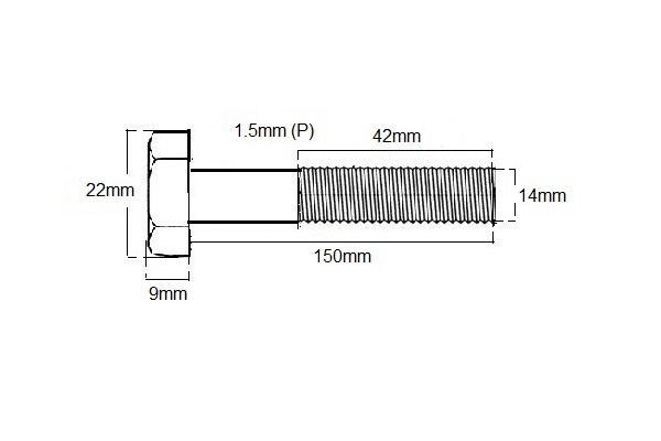 Metric Shanked Bolt M14 X 150mm X 1.5P