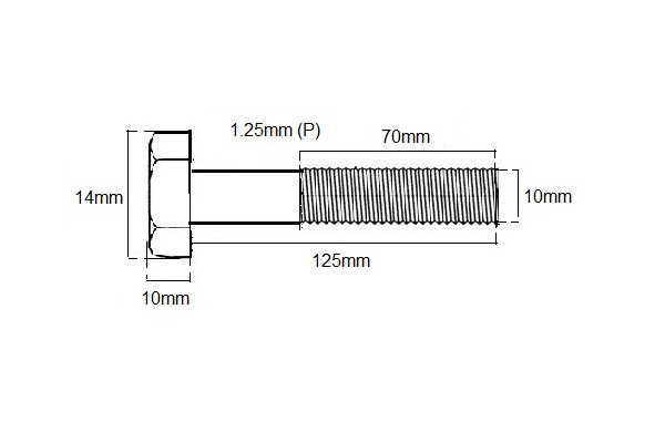 Metric Shanked Bolt M10 X 125mm X 1.25P