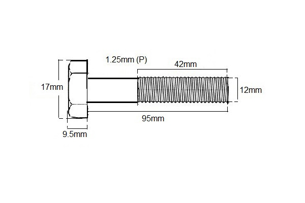 Metric Shanked Bolt M12 X 95mm X 1.25P