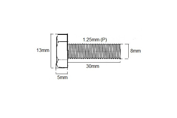 Metric Fully Thread Bolt M8 X 30mm X 1.25P