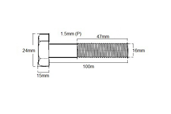 Metric Shanked Bolt M16 X 100mm X 1.5P