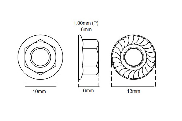Metric M6 Nut X 1.00P (Flange Type Serrated Head)